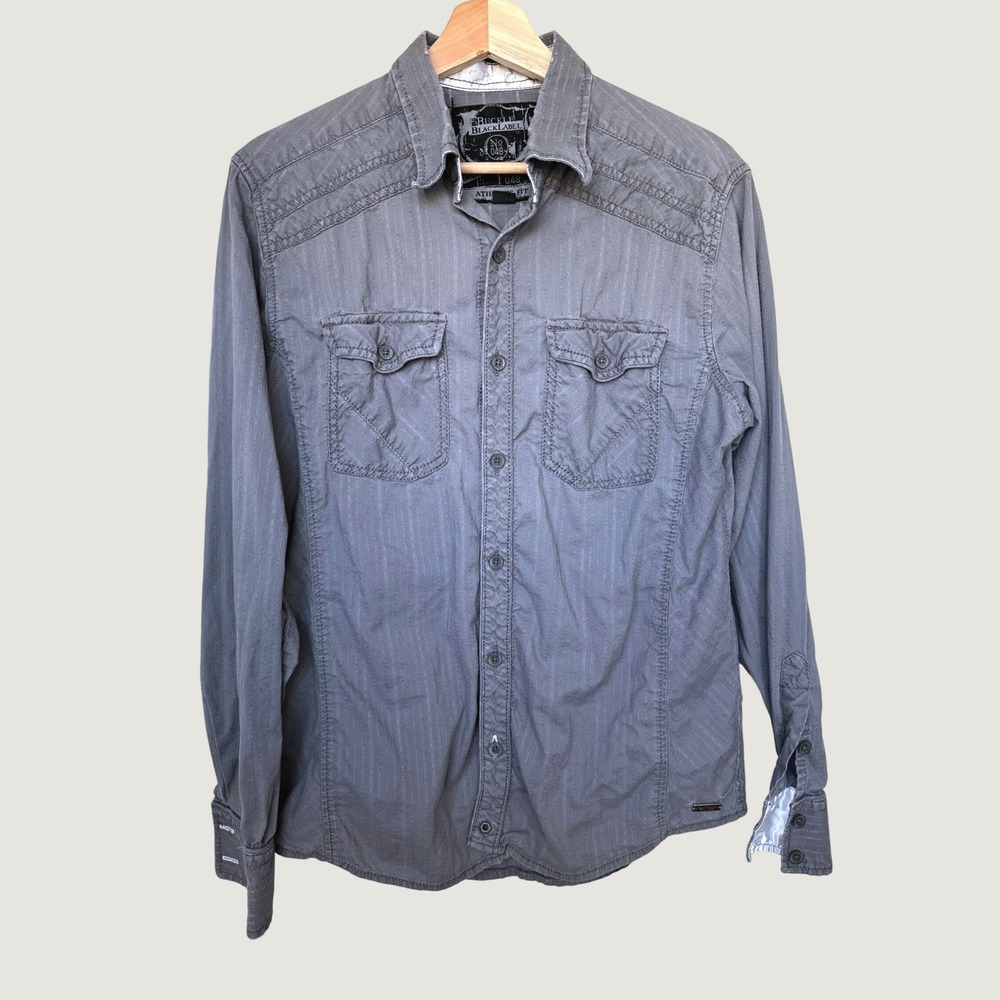 Buckle Black Label Mens Grey Athletic Fit Button Down Shirt BB11201NM Small